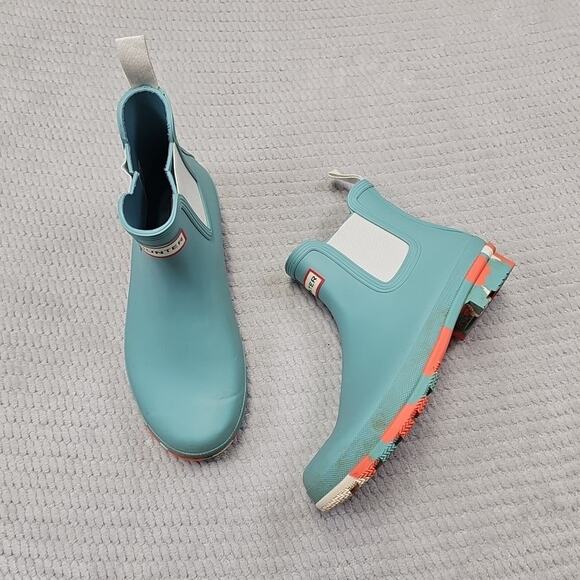 Hunter Rainboots Womens Size 10 Original Chelsea Blue Short Slip On Camo Bottom - Picture 1 of 11